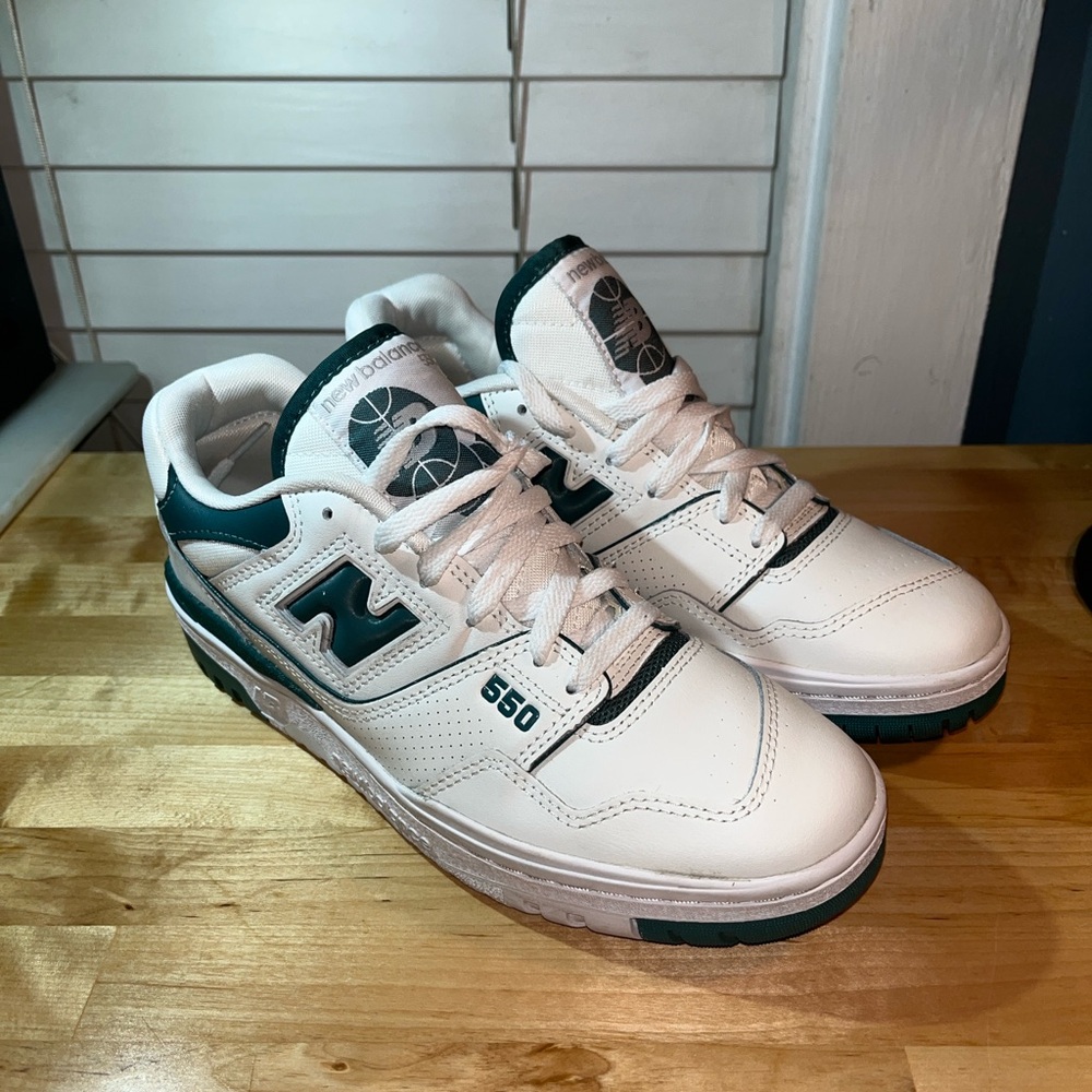 New Balance women’s Cream and Dark Green Sneakers